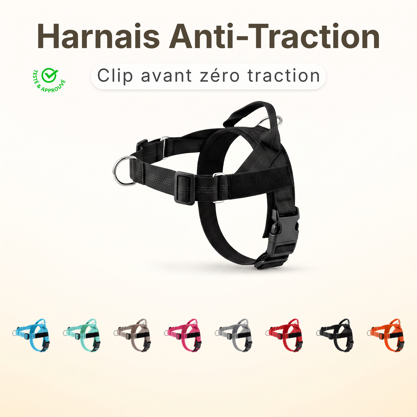 Harnais Anti-Traction pour Chien — Anneau Avant, Sangles Réglables, Tailles XS à XL