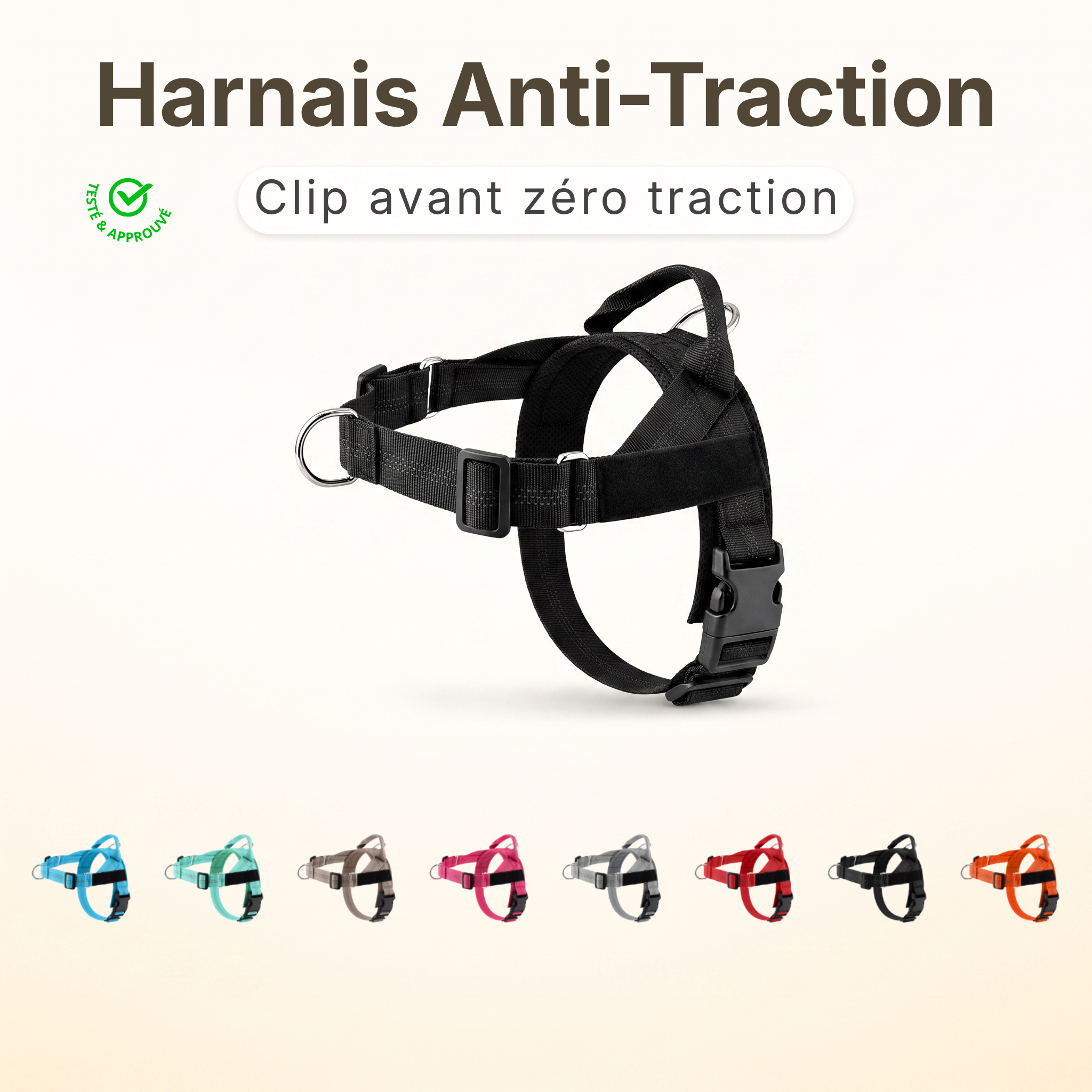 Harnais Anti-Traction pour Chien — Anneau Avant, Sangles Réglables, Tailles XS à XL